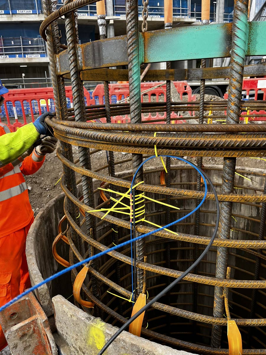 Edge London Bridge Fibre Cable installation in pile.