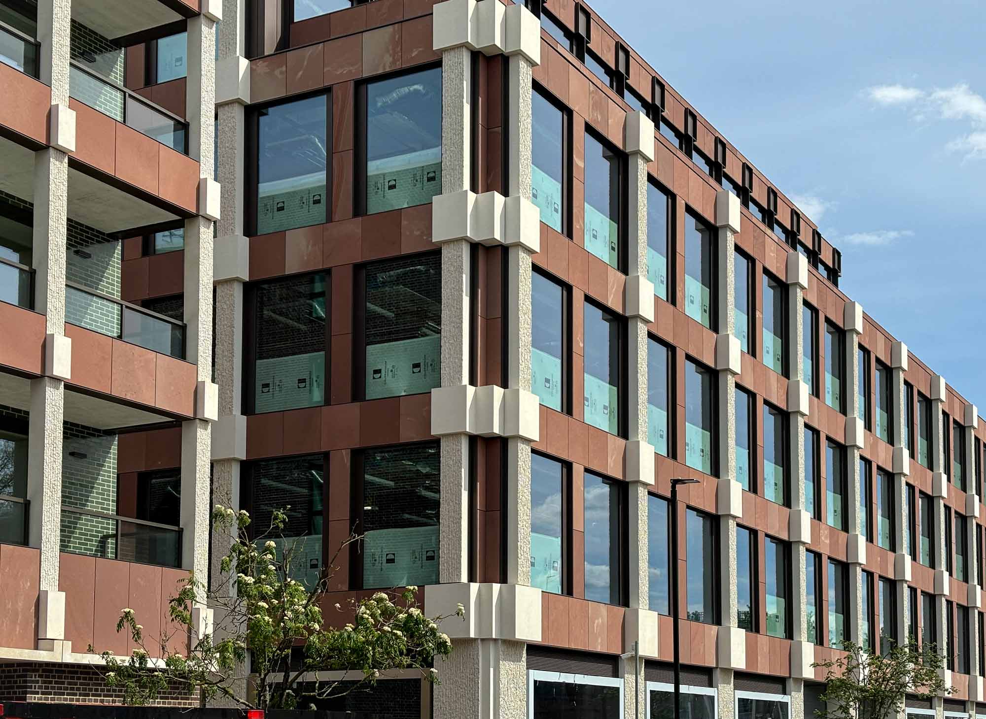 close of St Pancras Campus details of facade completion on site.